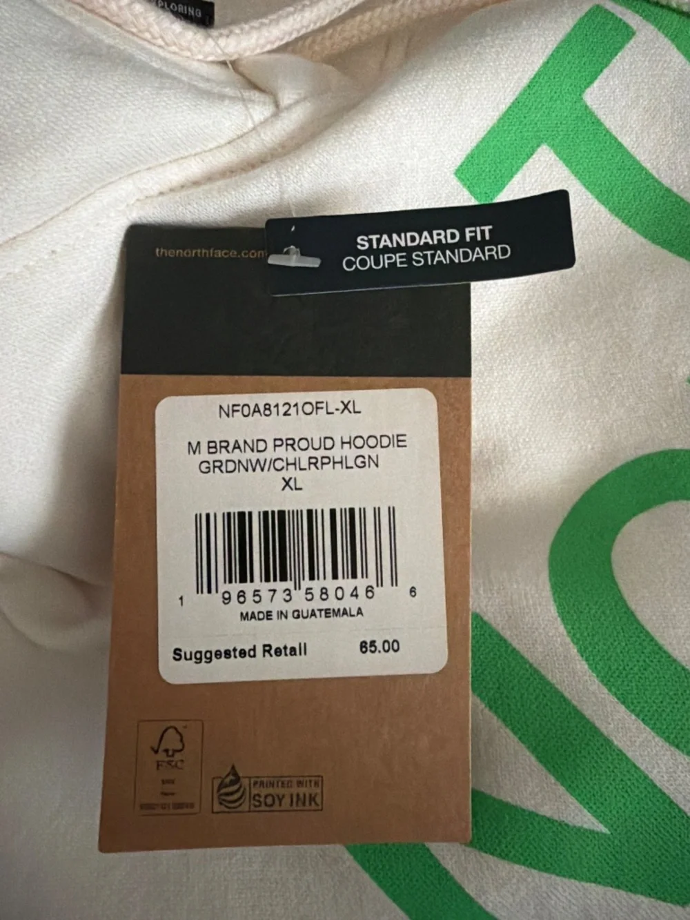 🆕 The North Face Men's Proud Hoodie (Gardenia White/Chlorophyll Green) size XL